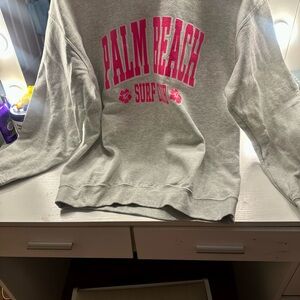 Gray Crew Neck Sweater with Pink Print